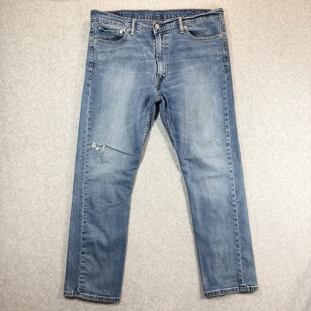 Levis 505 Jeans Mens 38x30 Blue Regular Straight Stretch Medium Wash Y2K Hole